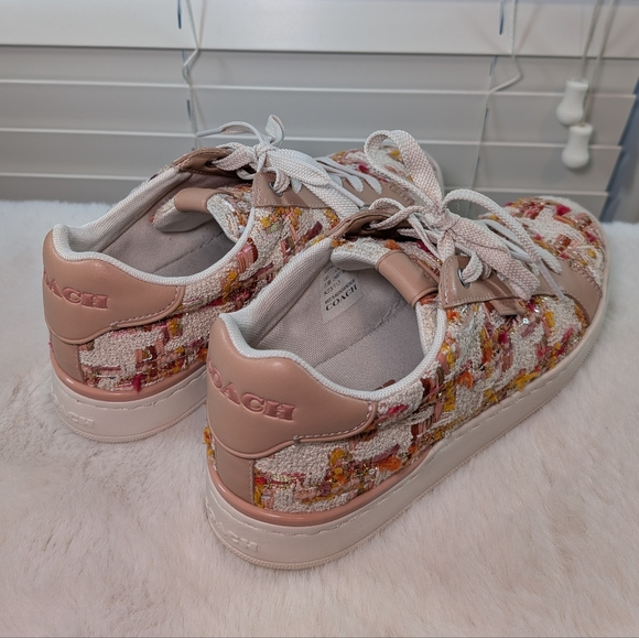 Coach Lowline Tweed Sneakers | Size 7.5 | Multicolor Pink & White Tweed with Box - Picture 6 of 16